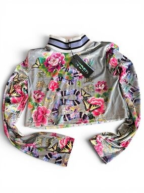 Jaded London Y2K Floral Snake Crushed Velvet Crop Top Cyber Fairy Streetwear NWT